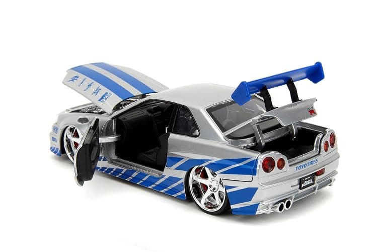 Jada Toys Fast & Furious Brian’s 2002 Nissan Skyline R34 Die-cast Car, 1:24 Scale, Silver & Blue,19808 thumbnail 7
