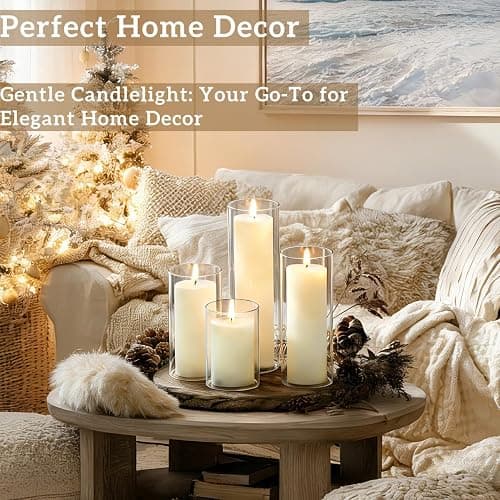 Qazcnd 24 PCS White Pillar Candles with Glass Candle Holders Clear Hurricane Candle Holders Glass Cylinder Vases for Centerpieces Wedding Party, Event, Home Decor Ivory White thumbnail 3