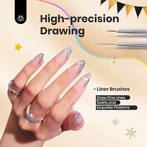 Beetles Gel Polish Nail Art Brushes, 6 Pcs Fingernail Art Design Pens, Wood Alloy Handle, Dotting Pen Clean Up Liner French Nail Brush Set, DIY Manicure Tools Gift for Women thumbnail 2
