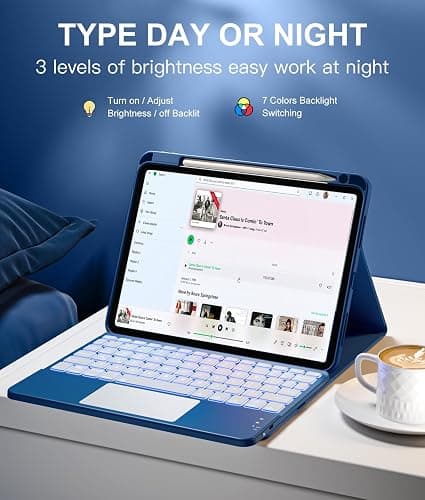 Harvopu Compatible with iPad Air 11 Inch & Air 5th/ Air 4th Generation Case with Keyboard - Multi-Touch Trackpad, 7-Color Backlit, Detachable Folio Cover for Air 11-inch M3/M2 (2025/2024) (Navy Blue) thumbnail 5
