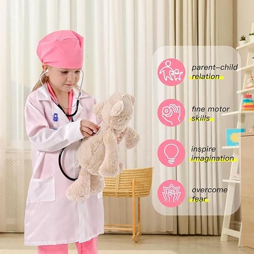 Liberry Doctor Costume for Kids, Toddler Doctor Dress Up Clothes with Real Stethoscope, Career Day Role Play Gift for Girls thumbnail 4
