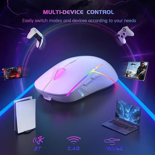 FFJ Wireless Gaming Mouse, 24000 DPI, Tri-Mode 2.4G/USB-C/Bluetooth 5.3 Gaming Mouse Wireless, RGB Programmable Mouse Gamer, 75Hrs Battery Life, Rechargeable Gaming Mice for PC, Mac, PS5, Xbox - White thumbnail 8