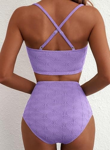Herseas Women's Seashell Textured Bikini Sets Knotted Front 2 Piece Swimsuits Ruffle Trim Bathing Suits thumbnail 2