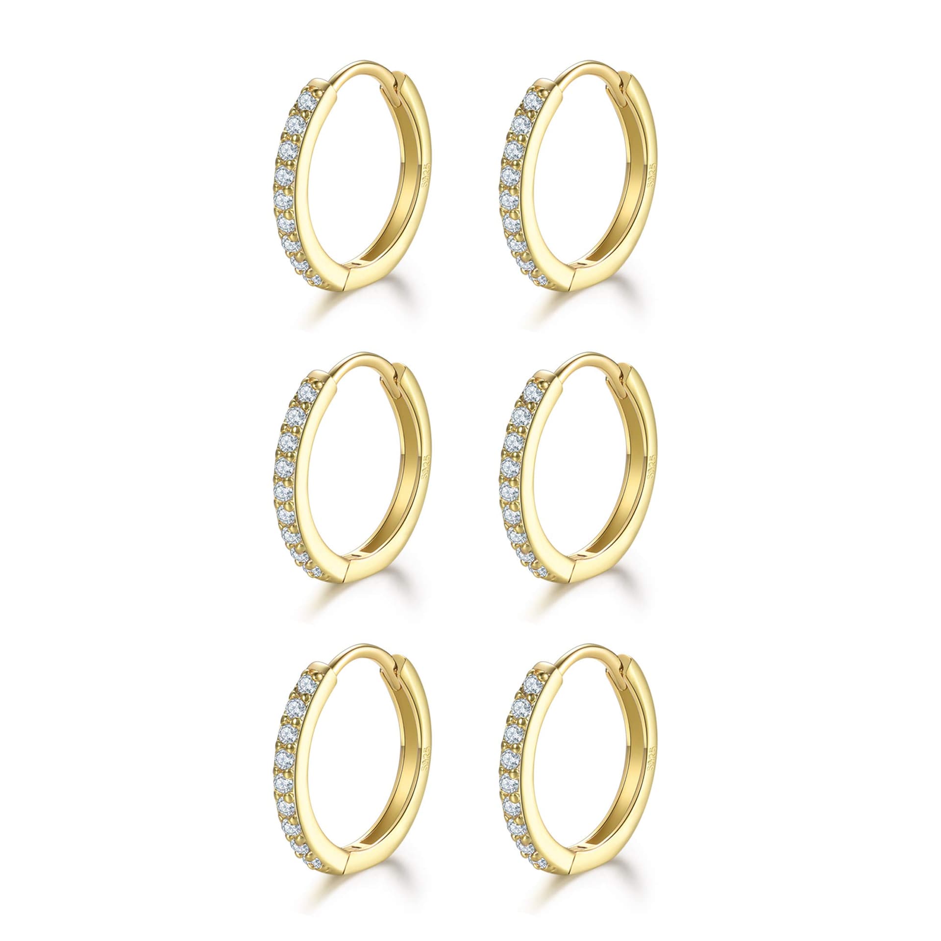 3 Pairs Sterling Silver Small Hoop Earrings Tiny Cartilage Earring Cubic Zirconia Cuff Huggie Earrings Mini Hoops Earrings Piercing for Women Girls - Image 1