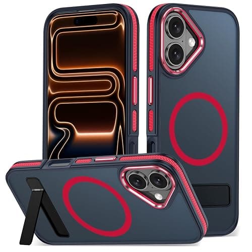 MALEWOLF Magnetic & Kickstand for iPhone 17 Case, [Compatible with Magsafe] [Military Grade Protection] Slim Translucent Cover, Shockproof Phone Case for iPhone 17 6.3 Inch (Black/Red) - Image 1