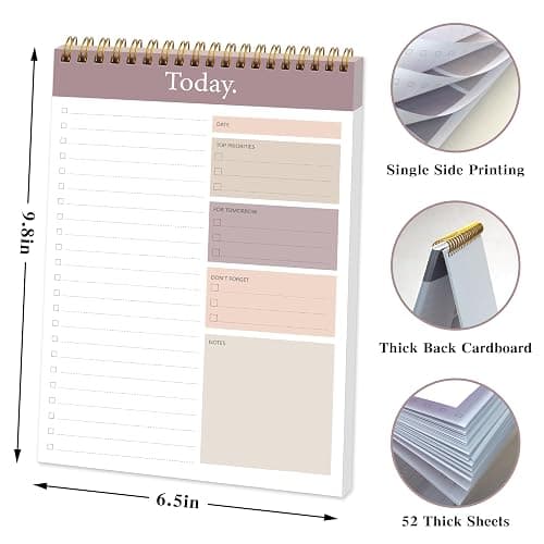 To Do List Notepad - Daily Planner Notepad Undated 52 Sheets Tear Off, 6.5" x 9.8" Checklist Productivity Organizer with Hourly Schedule for Tasks thumbnail 2