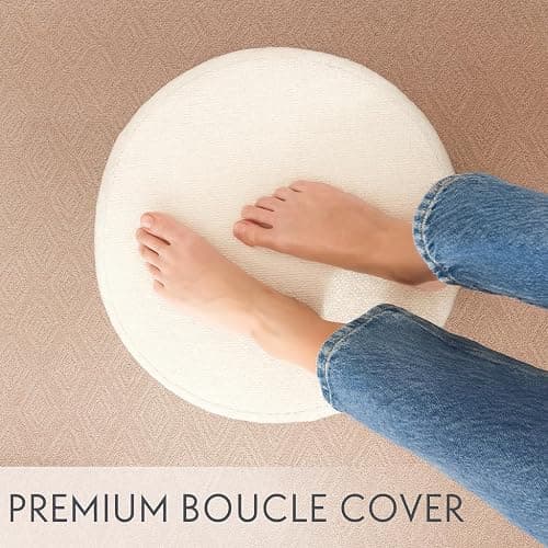 KKdema White Round Ottoman Foot Rest Stool – Clean Boucle Fabric Footstool with Soft Foam Filling, Lightweight Modern Pouf for Minimalist Living Room, Bedroom, Office – Pure White thumbnail 8