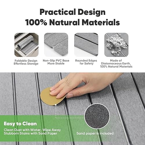 Stone Drying Mat for Kitchen Counter, Quick Diatomaceous Earth Mats for Dishes, 23.6"L x 15.7" W Super Absorbent Fast-Drying Collapsible Countertop Stone Mat (Light Grey, 24" x 16") thumbnail 4