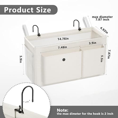 Edudif Bedside Caddy Bedside Organizer with Fixed Straps & Water Bottle Holder, Bunk Bed Caddy ideal for Home, Dorm, Hospital, Crib, Versatile Bedside Storage Solution thumbnail 3