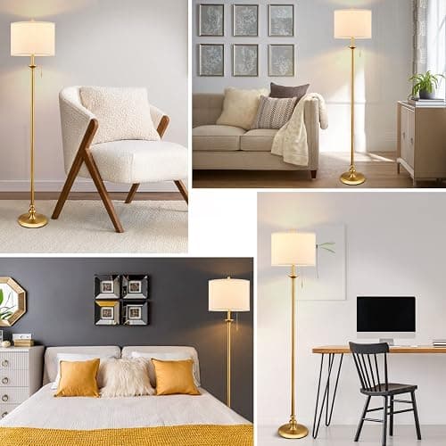 60" Gold Floor Lamp, Standing Lamp for Living Room, Bedroom, Office & Dining Room - Tall Corner Floor Lamps with Pull Chain Switch, Soft Lighting Farmhouse Design - Modern Floor Lamp (Bulb Included) thumbnail 7