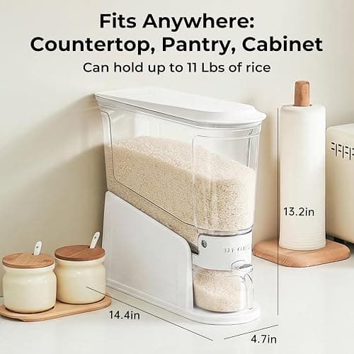 UFORU Rice Dispenser 11Lbs, Slim Rice Storage Container for Small Space, BPA-Free Clear Dry Food Dispenser Sealed Moisture Proof, Grain&Cereal Storage Bucket for Kitchen Pantry Household, White thumbnail 2