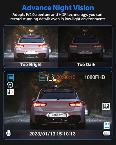Dash Cam Front and Rear, 1080P Dash Camera for Cars, 3 Channel Car Camera Front Rear and Inside with 32GB Card, Loop Recording, Night Vision, HDR, 24Hr Parking, G-Sensor thumbnail 7