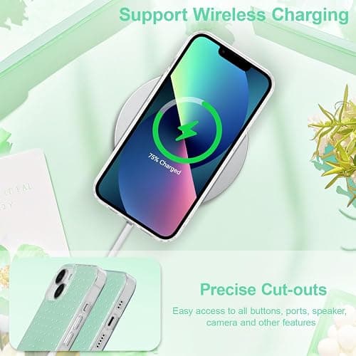 QLTYPRI Polka Dot Hülle für iPhone 15, Ästhetische Elegante Weiche TPU Handyhülle Stoßfeste Schutzhülle für Frauen Mädchen - Mintgrün thumbnail 4