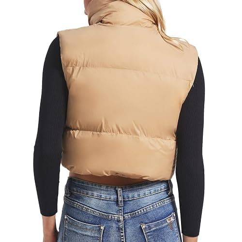 Century Star Puffer Vest Women Girls - Cropped Fall Winter Outerwear Puffy 2025 Quilted Top Jacket Coat Gilet Sleeveless Zip thumbnail 4