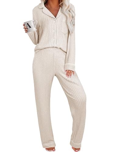 ANRABESS Women Pajama Lounge Sets 2025 Fall 2 Piece Outfits Ribbed Long Sleeve Matching PJ Set Sleepwear Loungewear - Image 1