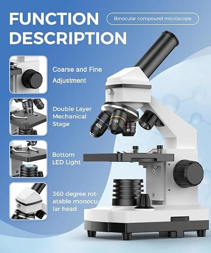 Microscopes for Kids Students Adults, 100X-2000X Powerful Biological Microscopes for Home Education,with Microscope Slides Set, Phone Adapter,white thumbnail 4