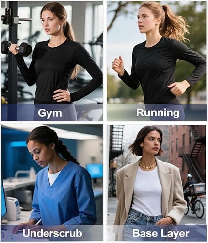 Compression Shirts Woman's Athletic Workout Undershirt Dry Fit T-Shirt for Gym Running Short Long Sleeve Tops thumbnail 2