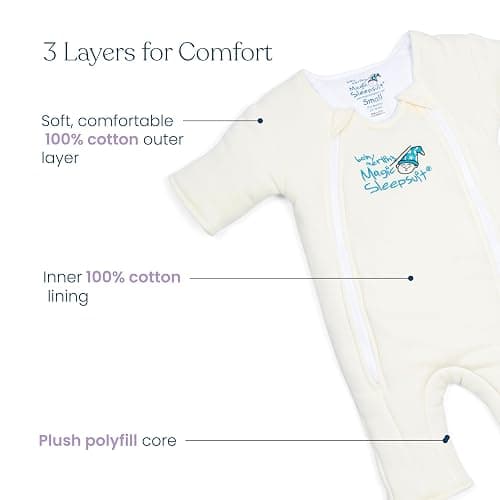 Magic Sleepsuit Baby Merlin's Cotton Baby Swaddle Transition Product - Soft and Cozy Design, Double Zipper for Easy Diaper Changes, Promotes Safe Sleep, 3-6 Months - Lavender - Large 18-21lbs thumbnail 6