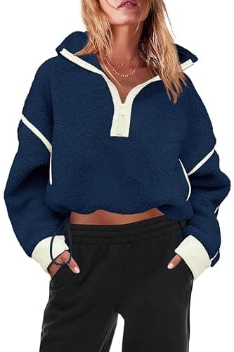 Panadila Womens Half Zip Sherpa Fleece Pullover Soft Oversized Sweatshirt with Pockets Warm Fuzzy Sweater thumbnail 2