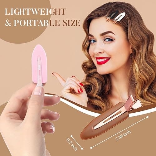 D 8 Pcs No Bend No Crease Hair Clips - Flat Makeup Clip for Women and Girls - Creaseless Hair Clips for Hairstyling Bangs Salon Rose Gold Handle - Black white Pink Brown thumbnail 2