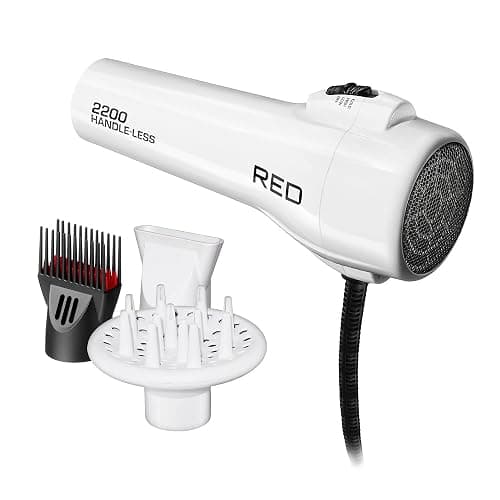 Red by KISS HandleLess Blow Dryer 2200W Ceramic Tourmaline White Color, 3 Heat Settings, Pik and Diffuser Included Comfortable Grip, Ionic for Frizz-Free Shine, Detangler & Straightening - Image 1