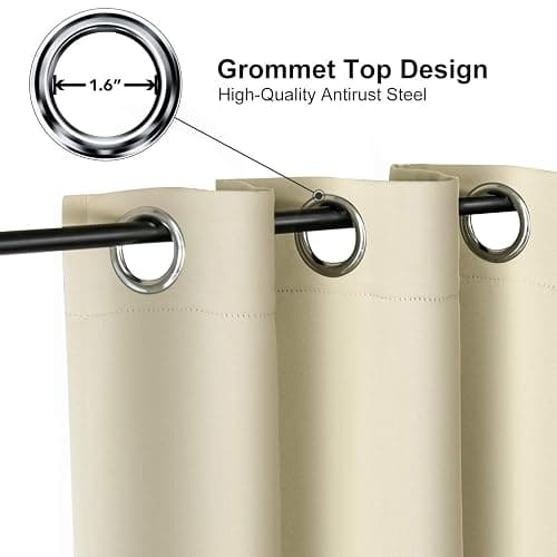 ChrisDowa Room Darkening Curtains for Bedroom and Living Room 63 Inch Long | 2 Panels Set, Thermal Insulated, Noise Reducing, Grommet, Blackout Drapes, Window Treatments, Beige, 42 x 63 Inch thumbnail 3