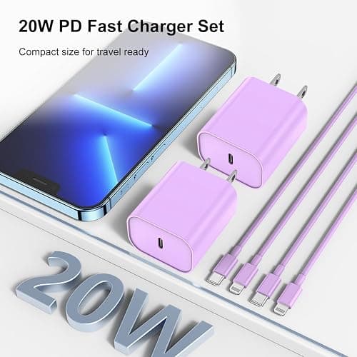 Fashia Fast Charger for iPhone Charger Fast Charging 10ft Lightning Cable,for iPhone 14 13 12 Pro Max Fast Charging with USB C Charger Block,USB C to Lightning Cord for iPhone 11 Pro Max-Purple thumbnail 6