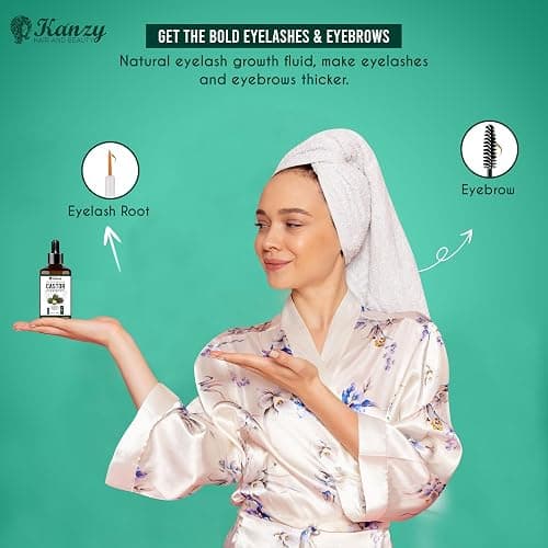 Kanzy Organic Castor Oil for Eyelashes and Eyebrows 50ml Cold Pressed for Hair Growth 100% Natural and Pure with Brushes for Hair, Beard, Nails, and Skin thumbnail 3