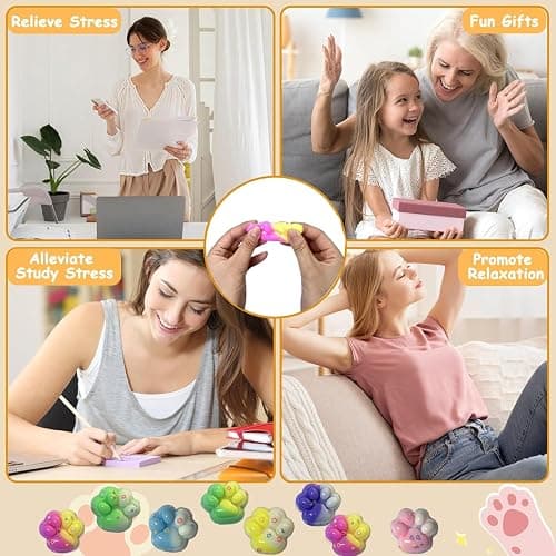 36Pcs Mini Cat Paw Squishies Squishy Toy,Colorful Cat Paw Fidget Toys,Cute Soft Stress Reliever Toys for Kids Adults Boys Girls Party Favors Classroom Prizes thumbnail 4