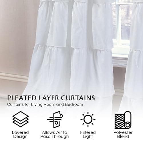 Dainty Home Pleated Layer Curtains for Living Room and Bedroom White 84" x 40" Set of 2 Rod Pocket Header Curtains Long Curtain Panel Window Curtains thumbnail 6