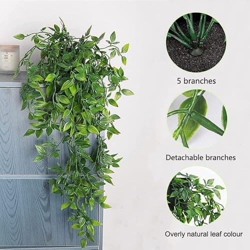 XongSyue Artificial Hanging Plants, 2pcs Artificial Plants Indoors in pots | Greenery Fake Plants Decor, Small Artificial Plants in Pots, Fake Potted Plants, Faux Plants for Wall Home Room Office Decor thumbnail 4