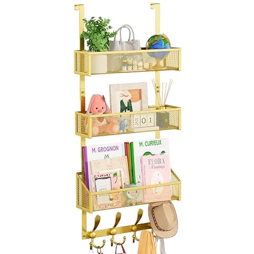 Kaiferty Over The Door Hooks Organizer, Coat Rack Over The Door Storage Hanger Towel Rack, Back of Door Storage Organizer for Bathroom,Bedroom,Kitchen,Office (Gold, 4-Tier) - Image 1