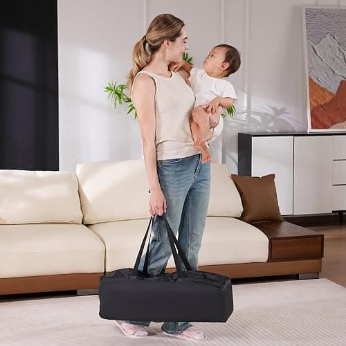 Pamo Babe Compact Pack and Play - Portable Crib for Baby, Lightweight Foldable Travel Playard with Mattress Pad & Carry Bag, Safe Breathable Travel Bed for Home, Trips & Family Visits, Black thumbnail 6