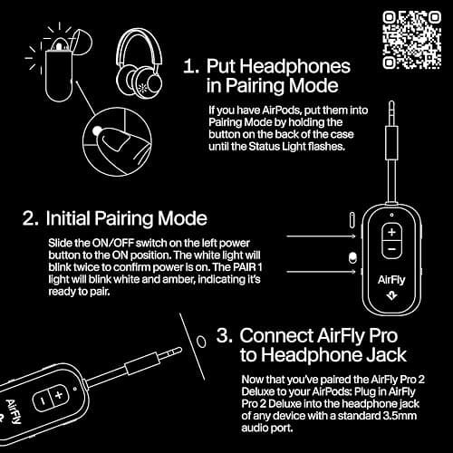 AirFly Pro 2 Deluxe – Bluetooth Adapter for Airplane, Pair 2 AirPods or Wireless Headphones – 3.5mm AUX Bluetooth Transmitter/Receiver for Cars, Boats, Treadmills, TVs – Airplane Travel Essentials thumbnail 6