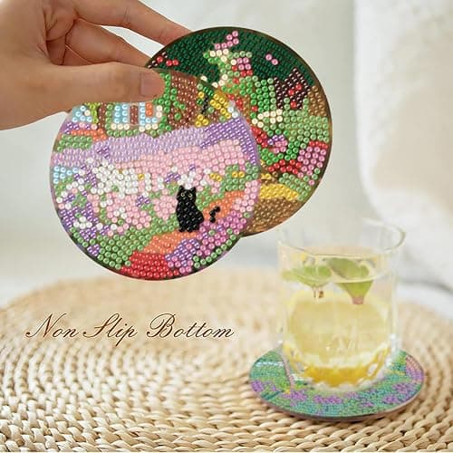 8 Pcs Black Cat Diamond Art Coasters Kits for Adults,DIY Diamond Painting Christmas Coaster Kits with Holder,Paint with Diamonds Coasters Craft Supplies for Decor Gifts thumbnail 5