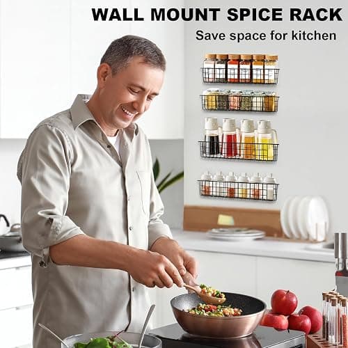 Spice Rack Organizer Wall Mount, 2 Pack Black Seasoning Rack Wire Storage Baskets for Wall or Cabinet Door in Kitchen and RV | Seasoning Rack, Kitchen, RV thumbnail 2