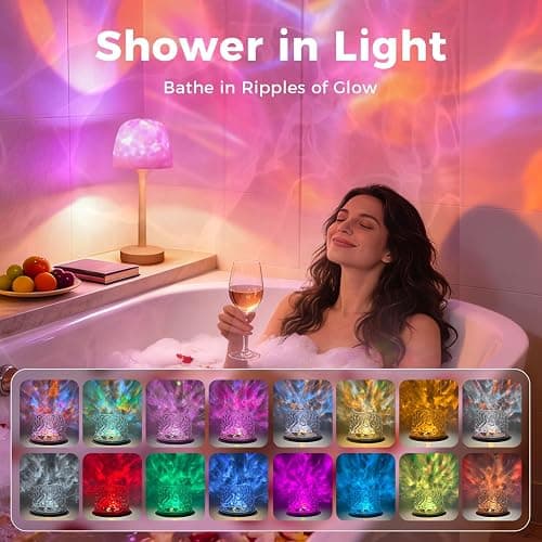 Waterproof Shower Lamp Rechargeable LED Ocean Projector Outdoor Table Lamps | 16 Color Ocean Wave Projection, Remote & Touch Control, USB-C Rechargeable, Bathroom Bedroom Spa Outdoor Table Lamps thumbnail 3