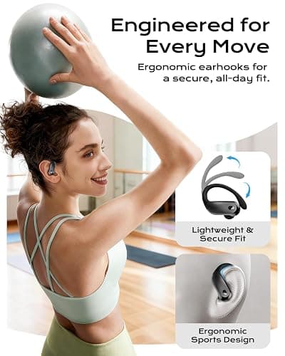 Wireless Earbuds Bluetooth 5.3 Sport Headphones with Earhooks,IPX7 Waterproof Earphones,48H Playtime Earbuds,Lightweight 7.8g,Noise Cancelling Mic Bluetooth Headphones for Running & Workout-Black thumbnail 2