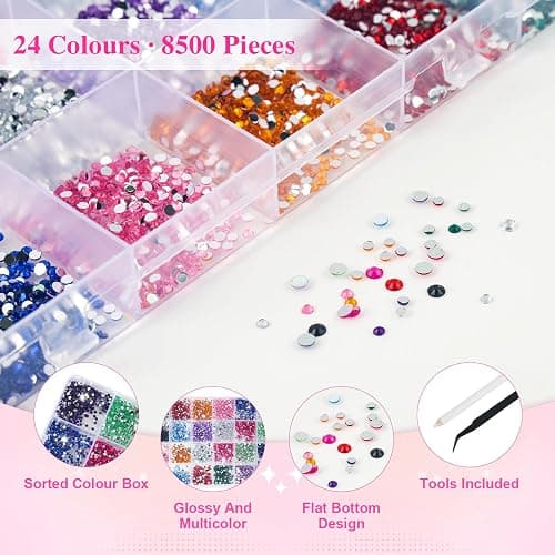 8500 StüCk Strasssteine Nägel, 2/3mm Glitzersteine Nägel Mit Pinzette Und Stift, Flache RüCkseite Kristall Rhinestones Gem,Für Nageldekoration Bekleidung Basteln Diy thumbnail 4