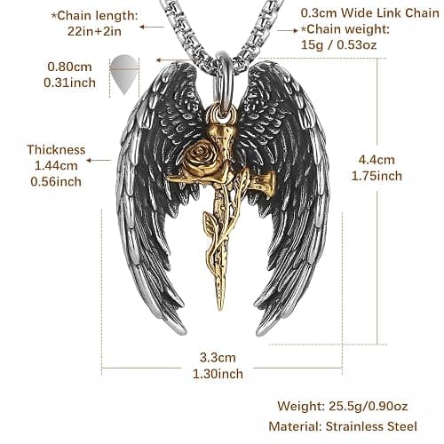 HZMAN Angel Wing Necklace for Men Women Stainless Steel Gothic Punk Angel Wing Cross/Angel Pendant Faith Amulet Jewelry Gift thumbnail 5