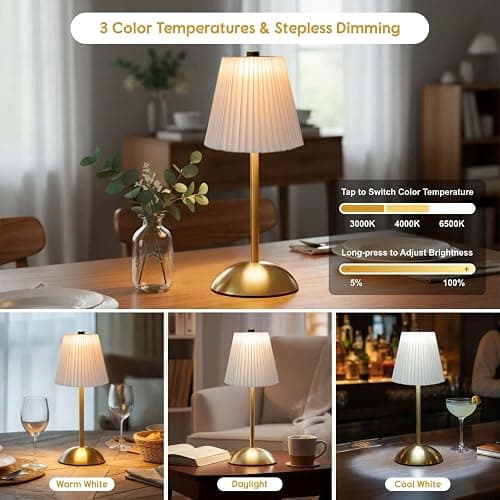 PetiitLyt 2-Pack Cordless Rechargeable Table Lamps, LED Small Battery Operated Lamp, 3 Color Temperatures & Stepless Dimming, Mini Touch Lamps for Nightstand, Dining Table, Decor, Bar, Cafe (White) thumbnail 2