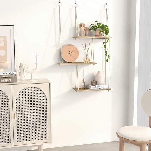 Fixwal Hanging Plant Shelves for Wall, 3 Tier Boho Wall Decor Plant Rack Floating Shelves Rope Rustic Wood Organizer Storage Hanger for Aesthetic Home Bedroom Kitchen Bathroom- Rustic Brown thumbnail 5
