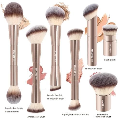 MAANGE 7pcs Makeup Brush Set Double Sided Kabuki Makeup Brushes Contour Brush for Foundation Liquid Powder Concealer Cream Cosmetics Bronzer Blending Blush Buffing Makeup Tools (Gold) thumbnail 3