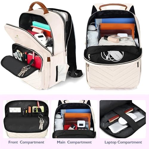 MATEIN Backpack for High School Girls, Large Capacity 17 Inch Laptop Backpack with Multiple Pockets, Water Resistant College Work Bag, Lightweight Daypack for Travel, Beige thumbnail 2