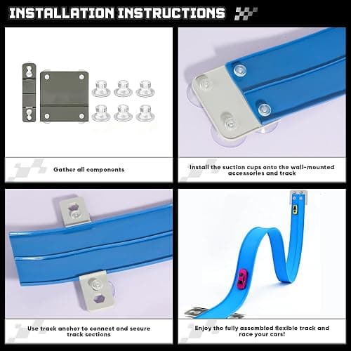 15.75 Ft Flex Track for Kids, Flexible Race Track Compatible with Hot Wheels and Diecast 1/64th Cars, Roll-Up Portable Race Car Ramp Track with Suction Cups & Track Anchors & 4 Race Cars, Blue thumbnail 5