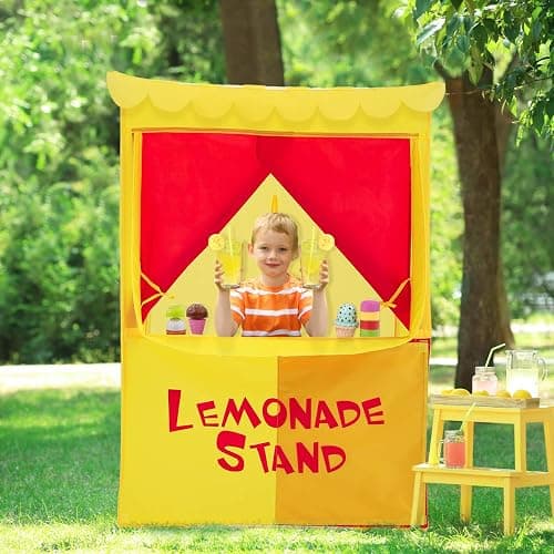 Alvantor® Puppet Show Theater & Lemonade Stand 2 in 1 Kids Tent Portable | 28"X20"X41"H Play Tent Playhouse Puppet Stage Tabletop Sets for Toddlers Curtain Foldable, Indoor & Outdoor Children Drama thumbnail 4