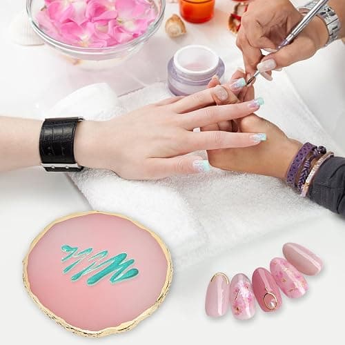 Pengxiaomei 2 Pcs Resin Pink Nail Art Palette, Nails Polish Palette Nail Art Tools Gold Edge Nails Art Display Board thumbnail 2