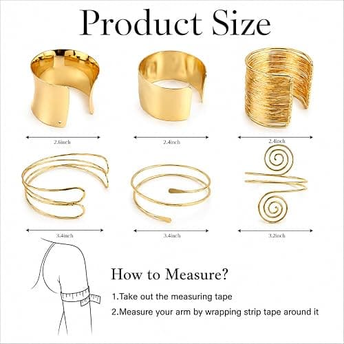 KICOSY 6PCS Gold Bangles Cuffs for Women, Boho Adjustbale Gold Accessories | Chunky Gold Bangles and Arm Cuffs for Prom, Beach, Costumes Party thumbnail 2