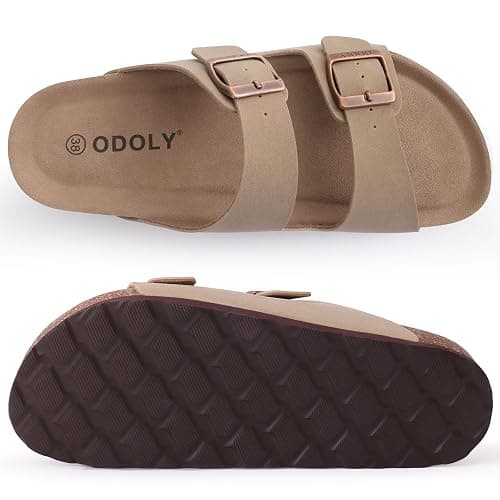 ODOLY Unisex Cork Footbed Slide Sandal, Arch Support Summer Outdoor Sandals with Adjustable Buckle for Women and Men thumbnail 6