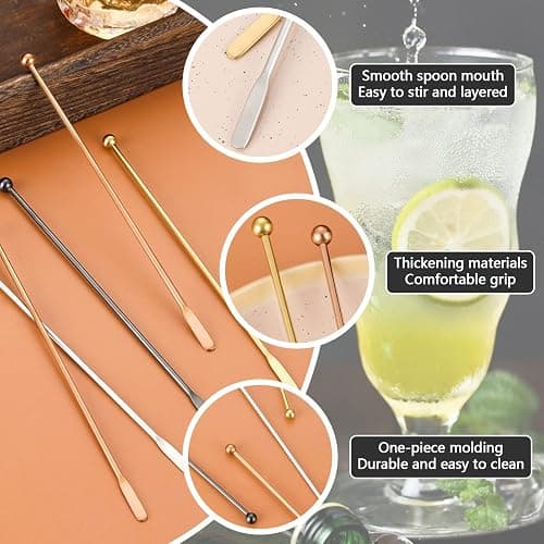 Huakaile 4Pcs Stainless Steel Stirrers Stir Cocktail Drink Swizzle Stick, 7.5'' Beverage Stirrers Metal with Small Rectangular Paddles, Reusable Stir Sticks for Coffee Bar Chocolate Milk(Black) thumbnail 5